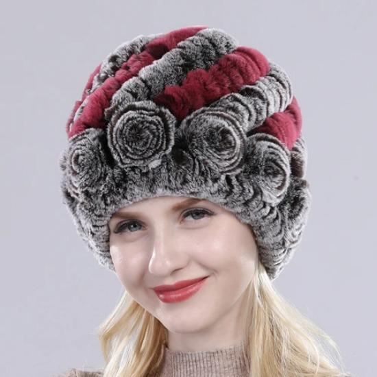 Hot Sell Women Winter Knitted Real Rex Rabbit Fur Hat Fluffy Natural Rex Rabbit Fur Cap Lady Good Elastic Genuine Fur Hats