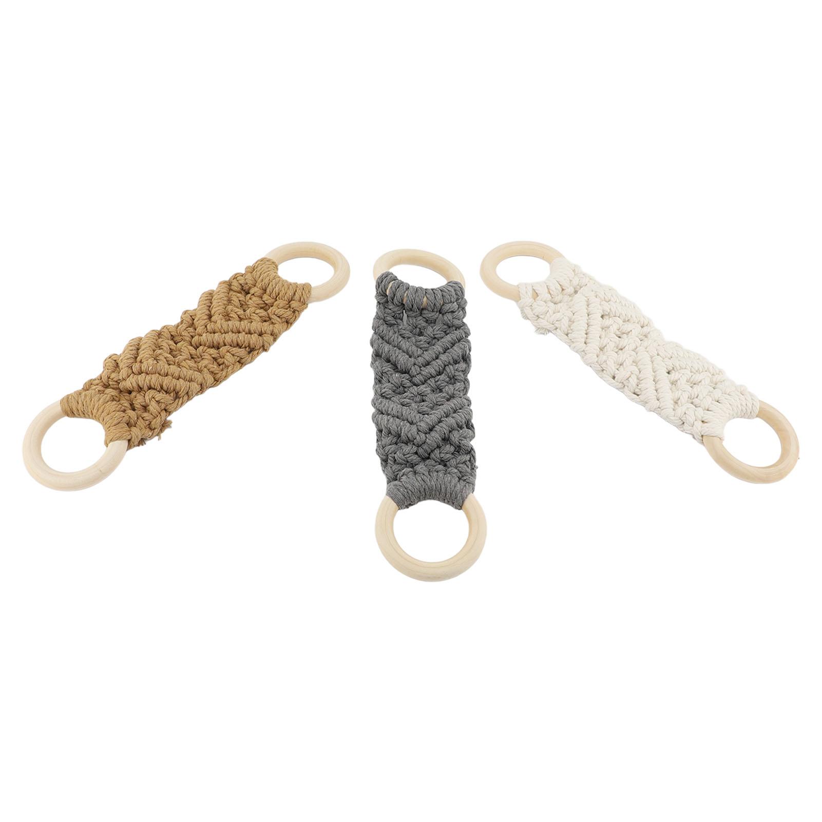 

3PCS Macrame Towel Holder Wooden Rings Cotton Rope Woven Towel Hanger for Kitchen Bathroom Hotel
