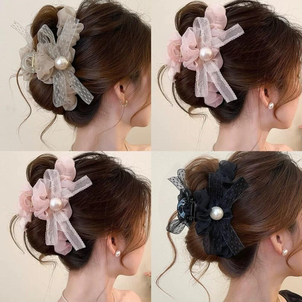 Back of Head Women Hair Clip Mesh Bow Shark Clip New Hair Claws Hair Accessory