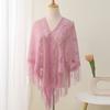 Elegant Lace Fringed Shawl Breathable Hollowout Designs Shoulder Wrap Perfect for Spring and Outdoor Activity Fashion