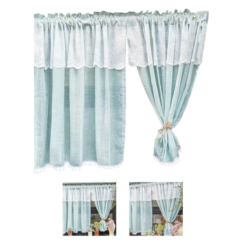 Light Blue Window Curtain in Soft Blue Durability Polyester for Kitchens and Cafe Elegant and Airflow Cafe Drapery