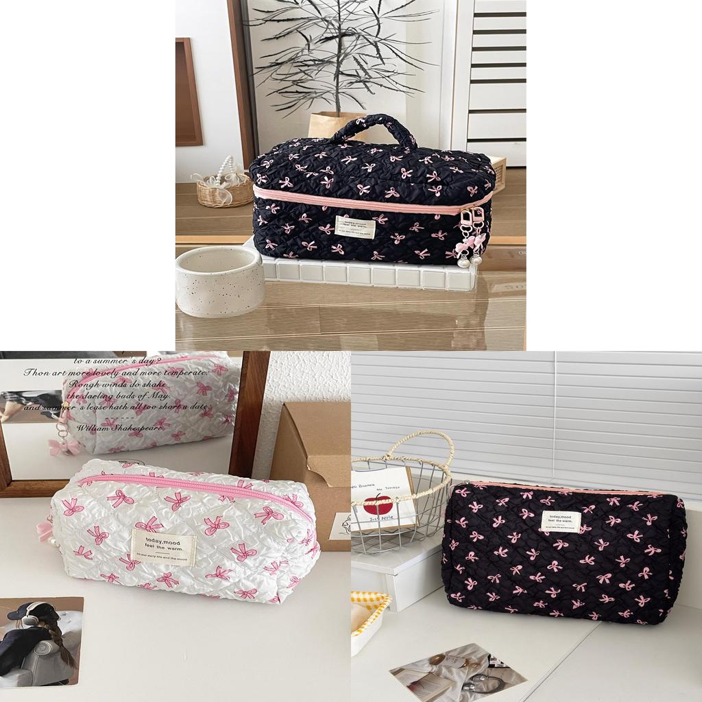 Minimalist Fabric Makeup Bag With Wrinkle Bows For Travel And Daily Use