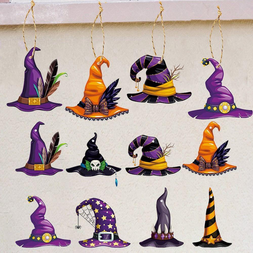 8 Stück Lustiger Hexenhut Hängendes Papier Halloween Hängeetikett Spukhaus