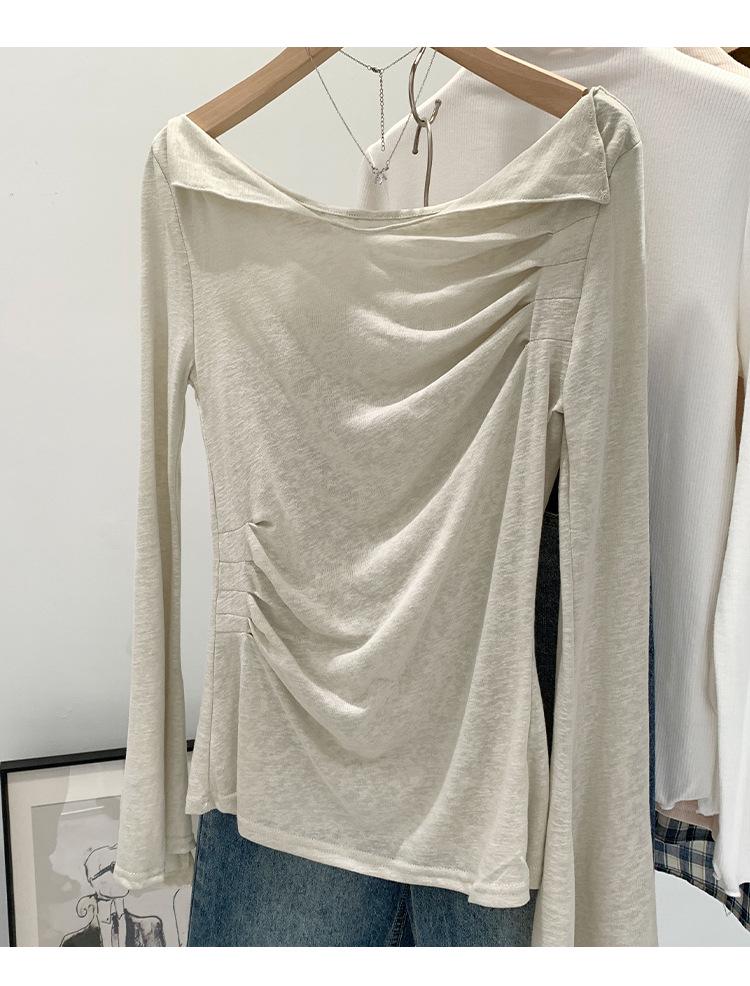 French Transparent Pleated Trumpet Sleeve Blouse - New Sweet & Spicy Women's Top