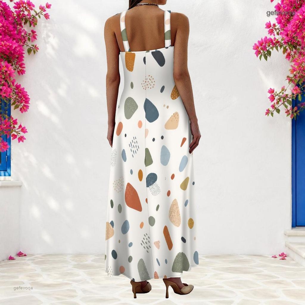 Women Plus Size Scoop Neck Strappy Sleeveless Abstract Printed A Line Maxi Dress