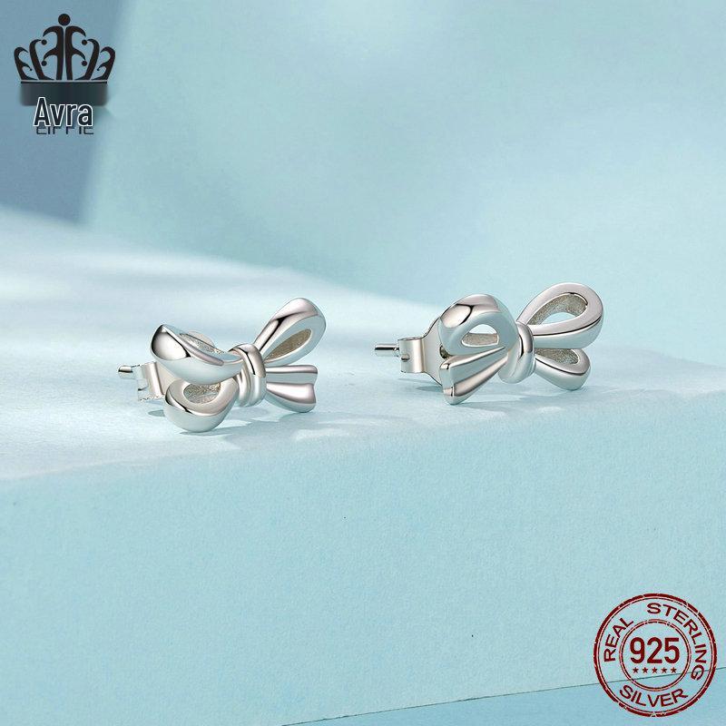 Avle Heart Bow Silver Earrings for Girls - S925 Sterling Silver