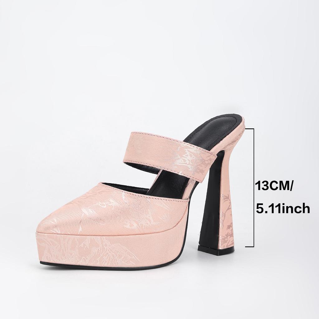 Pink medium and pointed waterproof table thick heel super high heel one-word strap foot cover satin cheongsam cool slippers