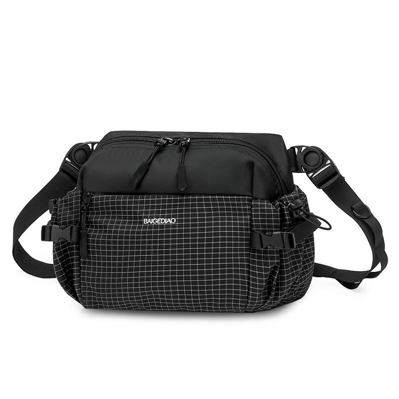 Colorblock Nylon Crossbody Bag with Grid Pattern Front Pocket Casual Sling Purse for Daily Travel