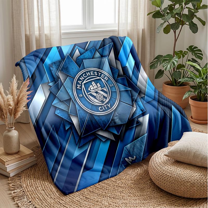 Manchester City Theme Blanket Soft Flannel Blanket Plush Throw Blanket Cozy Sofa Bed Blanket for Home Decor