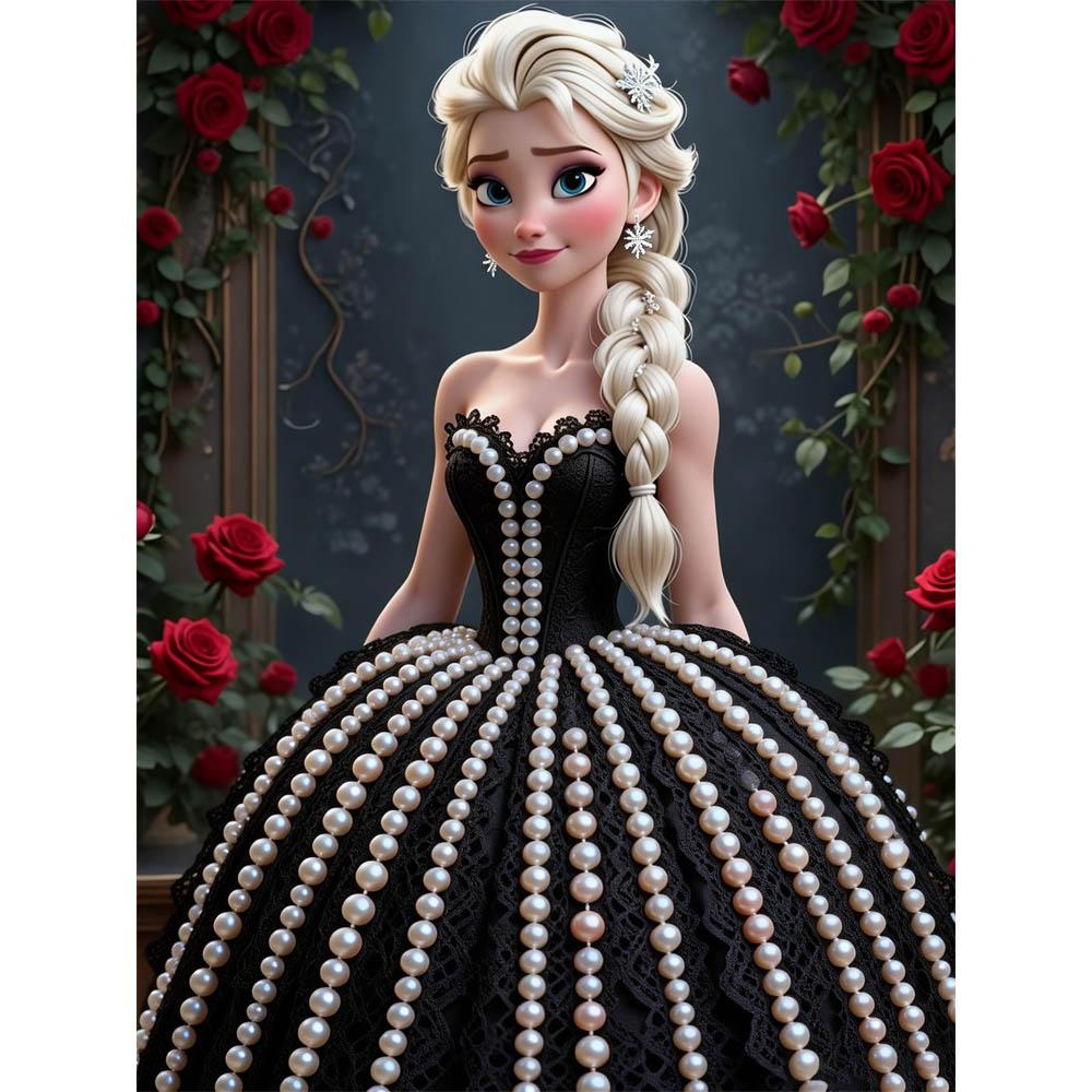 

Disney Pearl Painting Princess Elsa Black Dress Rose Creative Art Exquisite Landscape Sparkling Painting Craft Home Wall Decoration DIY Handmade Gift 35x45cm
