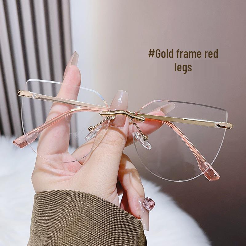 Artistic Retro Rimless Anti-Blue Light Glasses for Women with Diamond Cut Style and Optional Myopia Lenses Anti-Blue Light