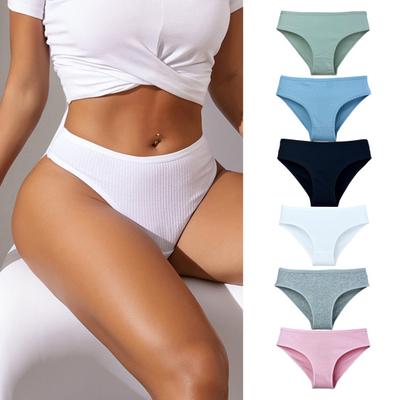 Bawełniana Bielizna Damska Seksowne Hipstery Bikini z Niskim Stanem Prążkowane Pełne Krycie Oddychające Figi Cheeky