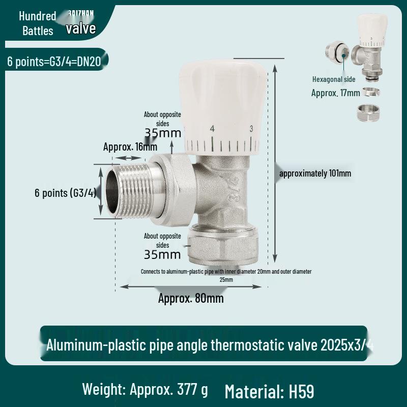 All-Copper 4-Point PPR Thermostatic Angle Valve for Radiator & Underfloor Heating