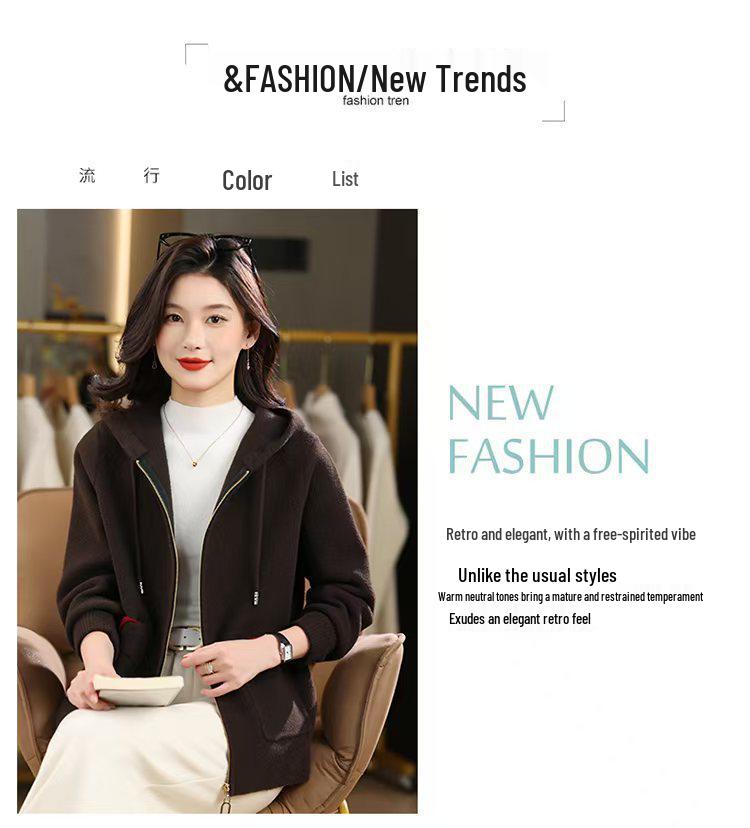 Autumn/Winter Retro Wool Hooded Short Coat with Zipper