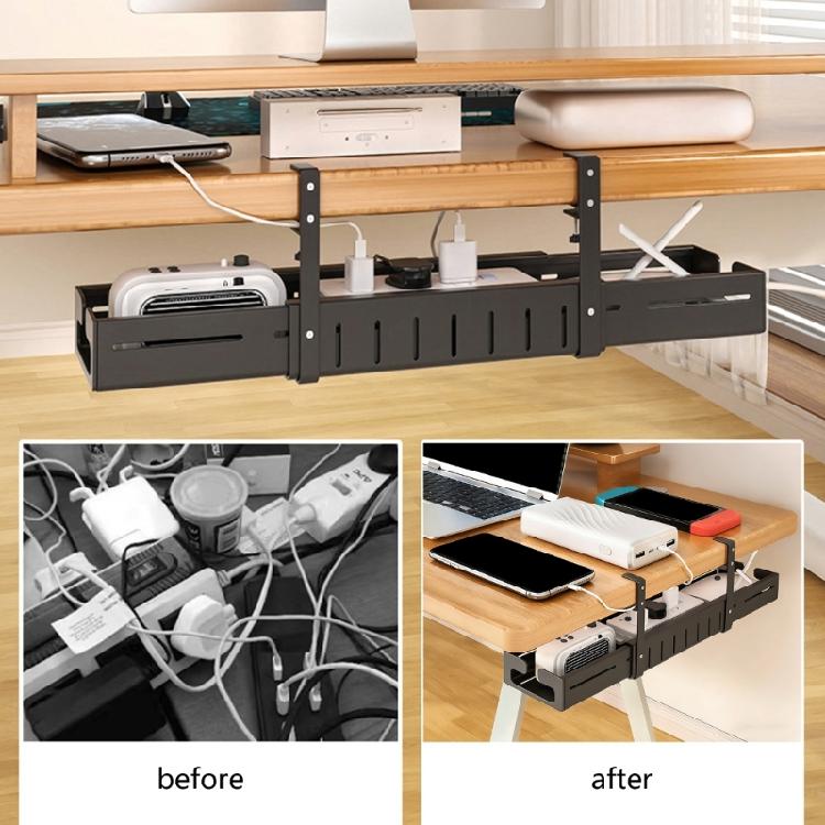 Adjustable Length Under Desk Wire Management Rack Easy Installation Desktop Cable Shelf for Electronics and Power Strips