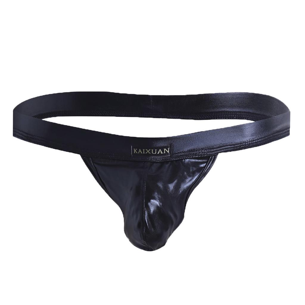 Men Sexy Underwear Bare Buttocks Leather Underpants Pouch Thong G-String