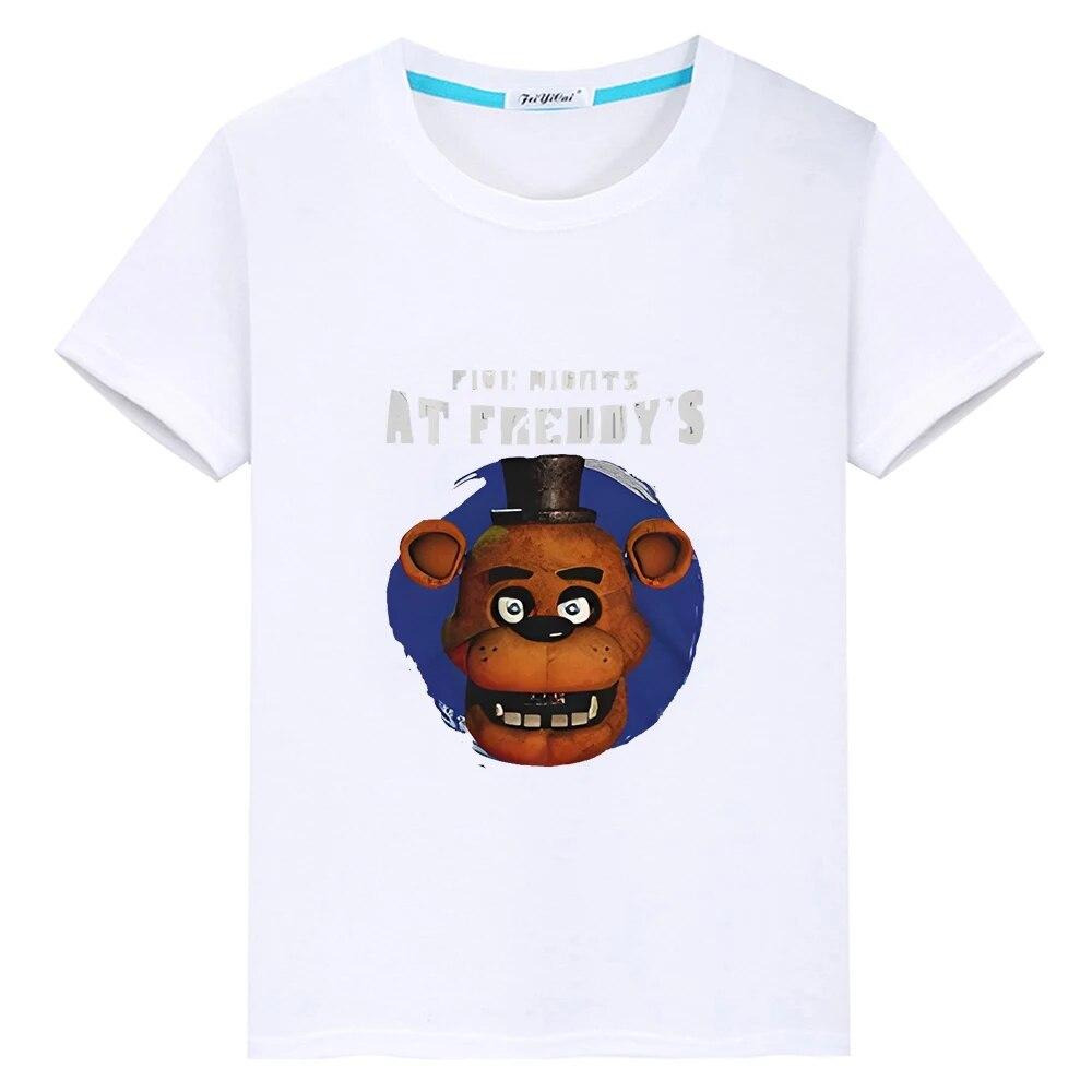 

Короткая футболка из 100% хлопка с медведем и кроликом, топы с героями мультфильмов, летняя футболка для мальчиков с принтом FNAF, аниме-футболки y2k, цельная детская одежда для девочек 100 белый