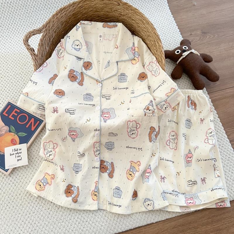 Summer New Pajamas Women's Short-sleeved Shorts Thin Cloud Cotton Cartoon Cute Large Size Korean Version Loungewear