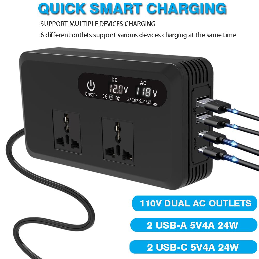 200W Car Inverter DC 12V To AC 220V 230V Transformer Convert Type-C USB Fast Charging EU Socket Car Inverter Power Adapter