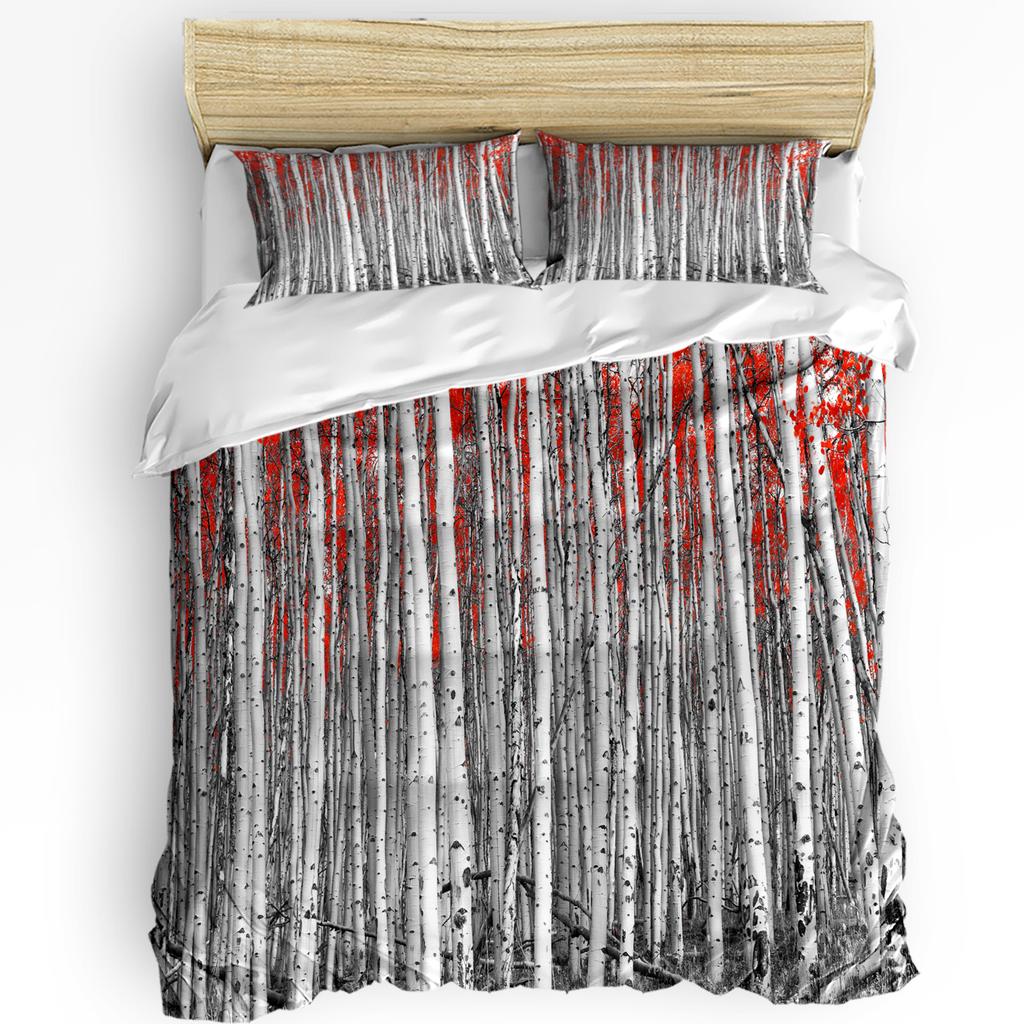 Red Leaves Birch Tree Forest Bedding Set 3pcs Duvet Cover Pillowcase Kids Adult Quilt Cover Double Bed Set Home Textile