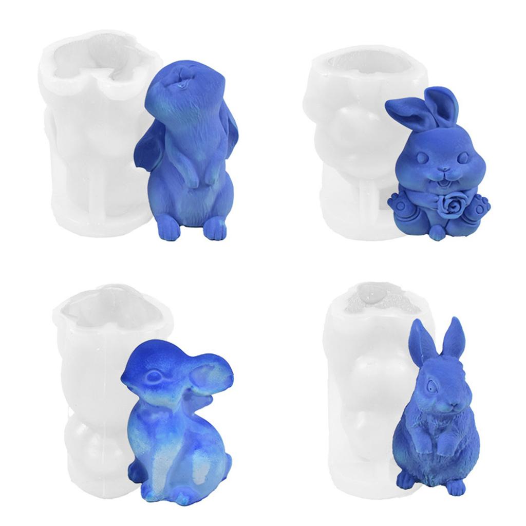 Ins Easter Rabbit Candle Mold Diy Aromath Gypsum Sit Up and Look Up Sitting Rabbit with Drooping Ears Silicone Mold