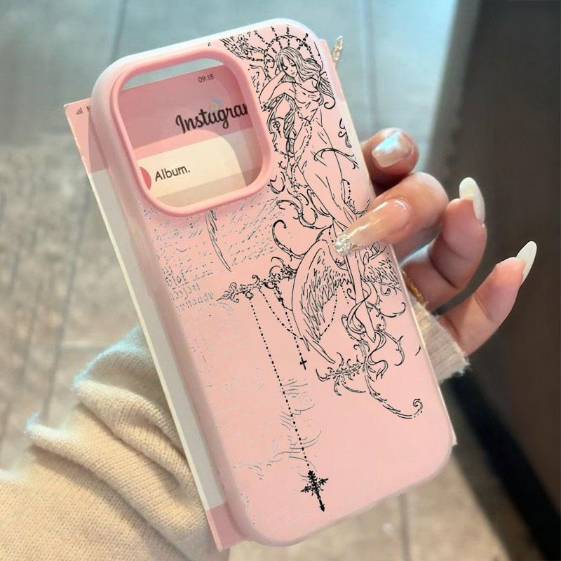 Gothic Style Angel Cross Line Drawing Phone Case For Xiaomi Mi Poco X7 X6 X5 M6 Pro 4G 5G Mi 15T Pro Candy Color 2in1 Soft Cover