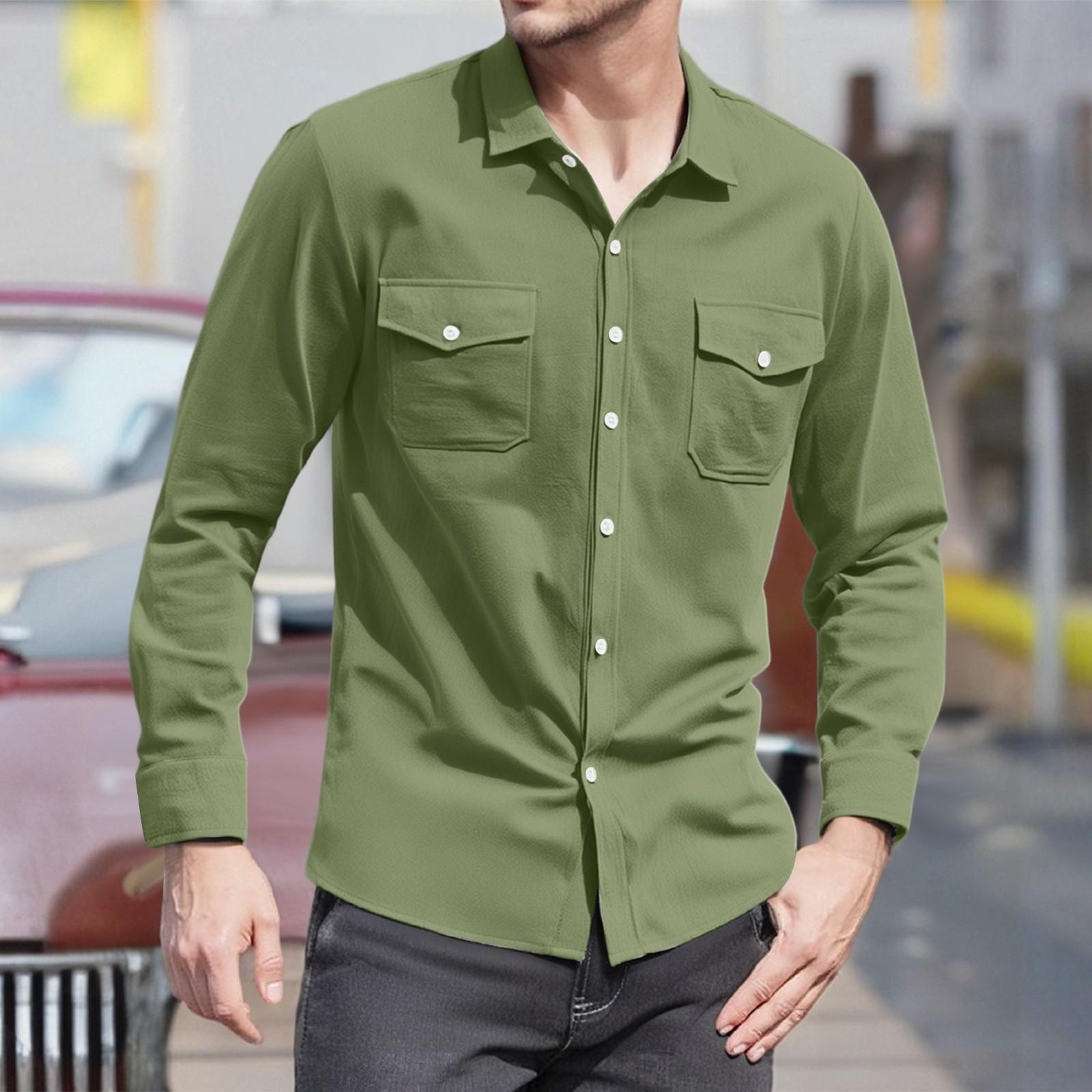 Men s Casual Shirt - Lapel Collar Pocket Button Long-Sleeve Shirt XXXL