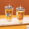 LoveWish Cartoon Glas Milchkännchen mit Strohhalm 440ml