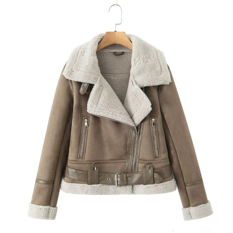 Winter women's clothing large lapel women's thickened locomotive suede fur integrated jacket