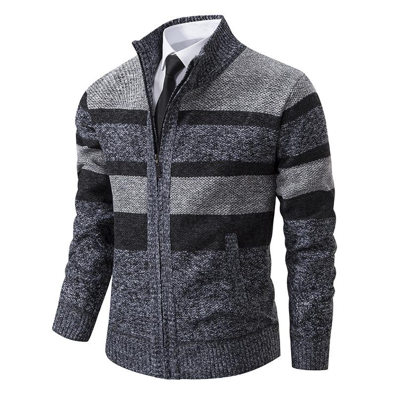 Winter Men's Zipper Stand-up Collar Trend Fleece Thickened Knitted Sweater Men's Cardigan Thickened Autumn Clothes