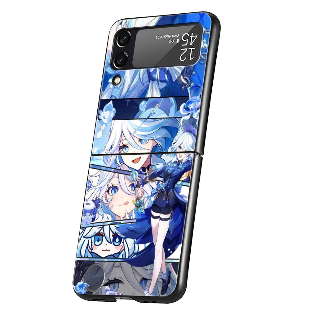 Genshin Impact Süße Furina Handyhülle Für Samsung Galaxy Z Flip 3 4 5 6 7 Harte Falt-PC Hülle Für Samsung Z Flip4 Flip5 Cover