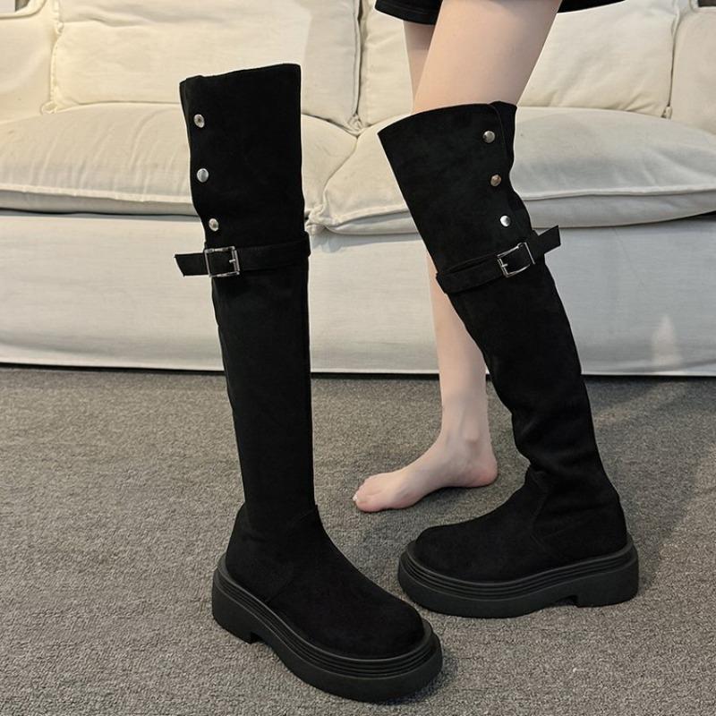 

Autumn and winter new long tube flanged thin boots fashionable western women s boots small knee knight boots 35 чёрный