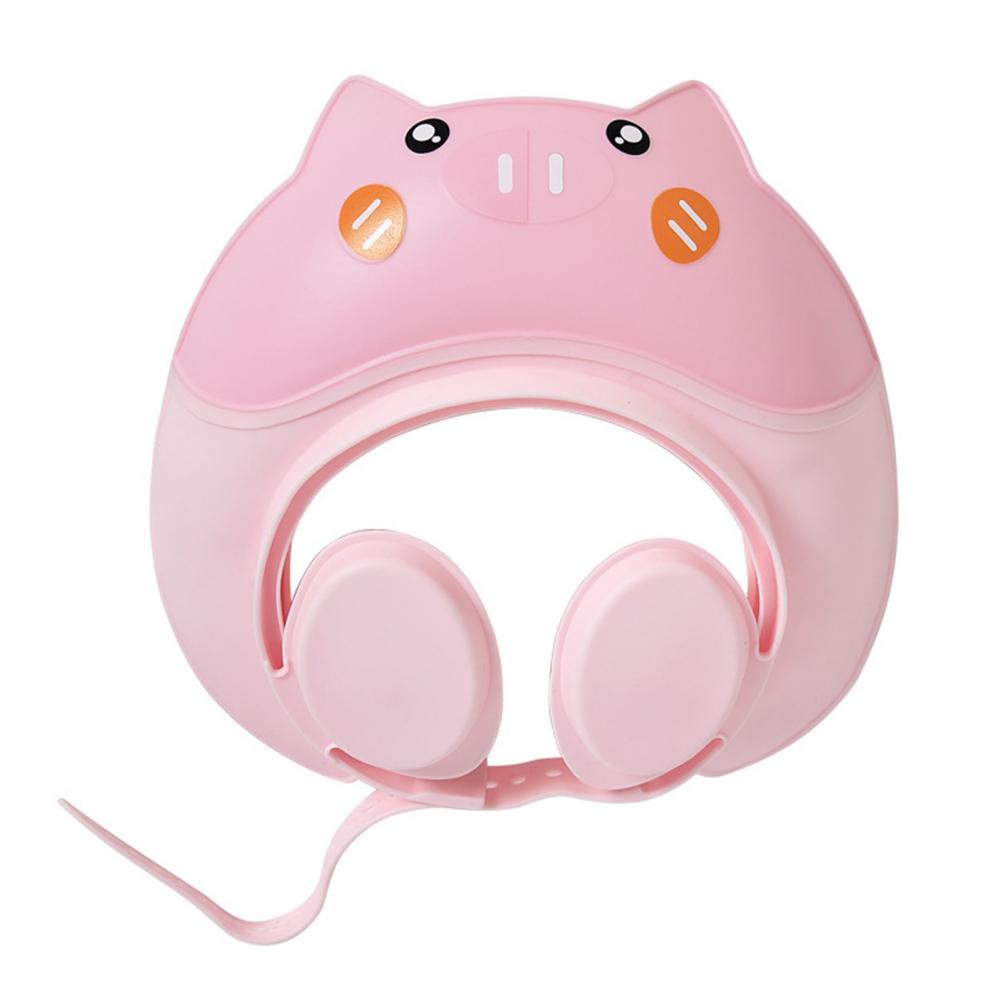 

Baby Shower Cap Silicone Bath Cap Soft Visor Hat Cartoon Shape Adjustable Strap Waterproof Shampoo Hat Toddler Hair Washing Cap рожевий