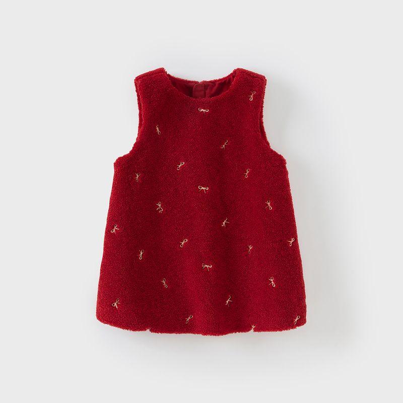 David Bella Kidsren s Plush Vest Dress Winter Christmas Dress Girls Warm Red New Year Dress Kidsren s Clothing Red [New Year Style] [Ready Stock] 100