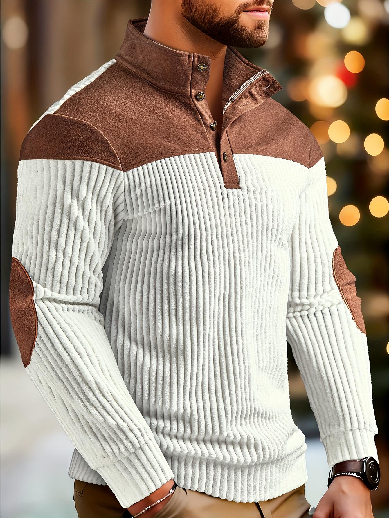 

2025 EU & US Autumn/Winter Ribbed Knit Color Block Sweater: Men s Long Sleeve Plush Top M абрикосовий