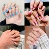 24pcs/set Reusable Flame Fake Nails Acrylic Coffin Ballerina Blue Pink Purple Silver Fire Full Cover False Nails Nail Tips Nail Art Tools