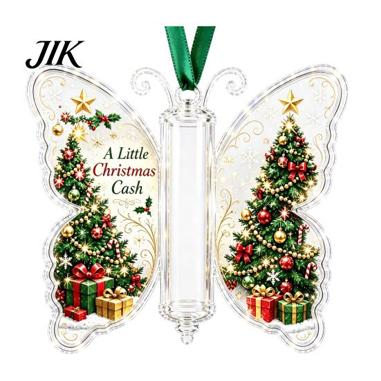 Transparenter Acryl-Weihnachtsanhänger Geldhalter-Schmuckstück, Bargeld-Hänge-Dekoration mit Vintage-Feiertags-Überraschung Schmetterlingsdruck, Partyzubehör