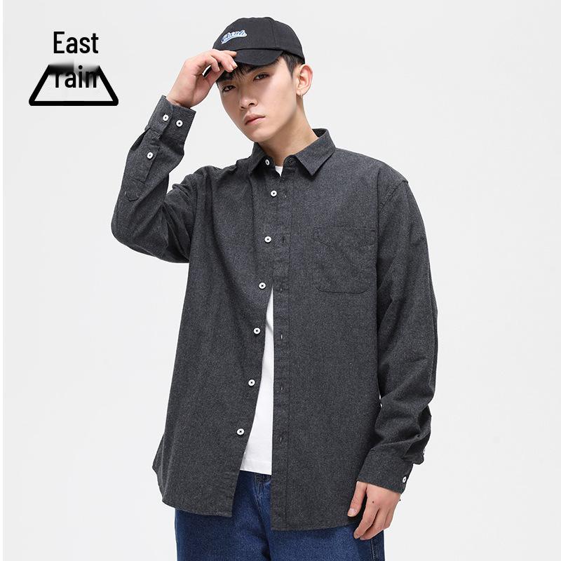 Herren Einfarbig Langarm Flanellhemd - Lässig Reine Baumwolle für Herbst und Winter