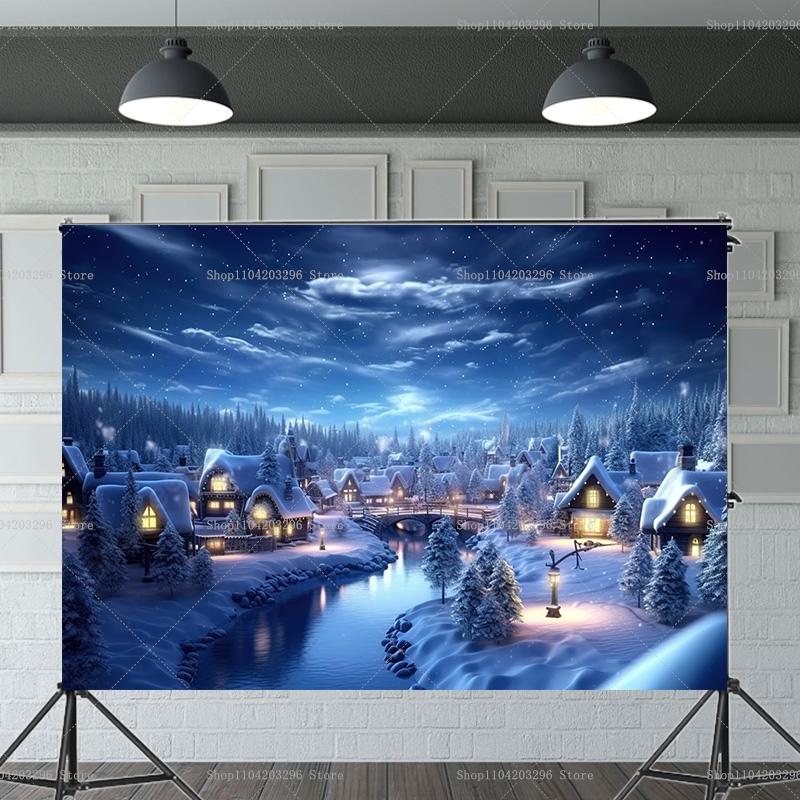 Winter Weihnachtsdorf Hintergrund Heimdekoration Fotostudio Hintergrund Neujahr Schneestadt Berge Hintergrund