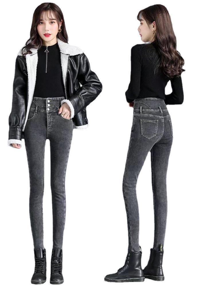 2024 Women's High-Waist Slim Fit Ultra-Thick Velvet Jeans for Autumn/Winter - Warm and Elastic.