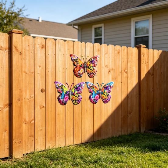 Decorazione Murale a Farfalla in Metallo Resistente alle Intemperie Uso Esterno Ferro Durevole Lavorazione Piatta 2D Colori Vivaci Stampati UV Facile da Montare Giardino Patio