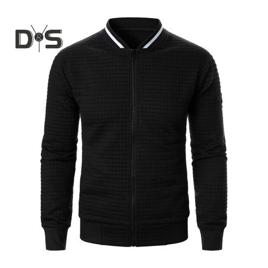 Herrenjacke Herbst Winter Einfarbig Waffelstruktur Sweatshirtjacke mit Taschen Reißverschlussleiste Lässige Oberbekleidung Sportliche Kleidung