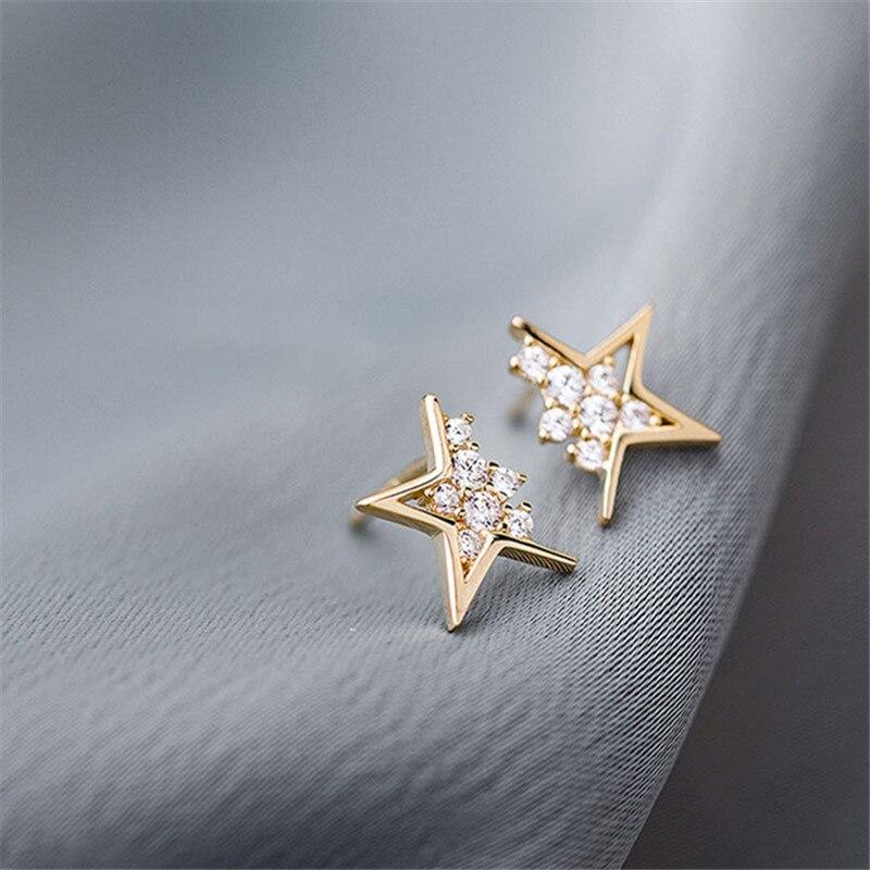 

925 пробы стерлингового серебра корейский новый стиль звезды циркон серьги гвоздики женские модные изысканные свидания ювелирные изделия аксессуары