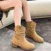 With Skirt Western Cowboy Fashion Boots Women's New Wasteland Wind Square Heel Inner Heightening Pile Boots Women's Boots