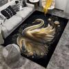 Elegant Swan Design Black and Gold Carpet with Floral Accents Suitable for use as an anti-slip for living room bedroom sofas