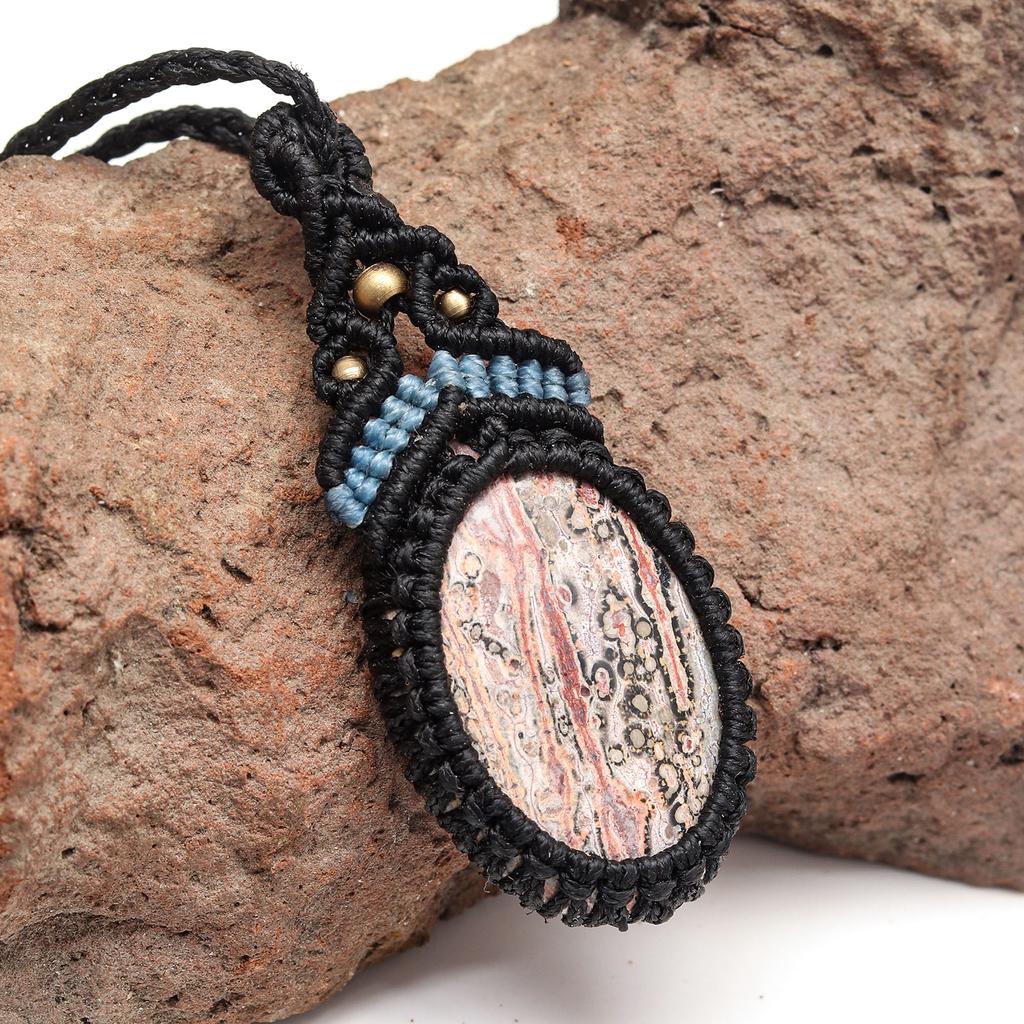 Jasper Leopard Skin Jewelry Necklace Gemstone Macrame Thread Handmade 20-36''Ad