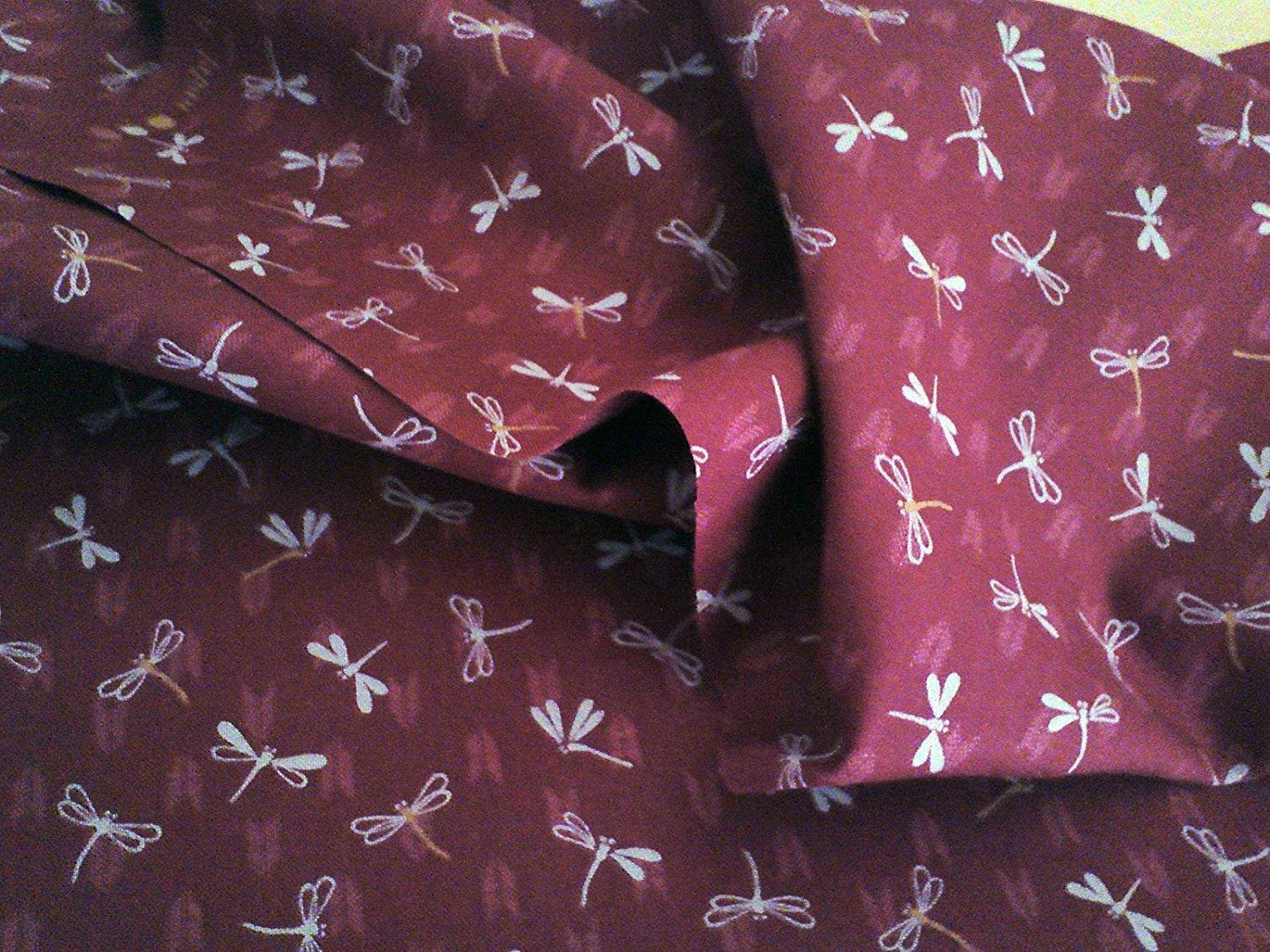 

Fujin Club Sheeting with Dragonfly 108cm Wide Dark Japanese-style Print, (3m, Red)