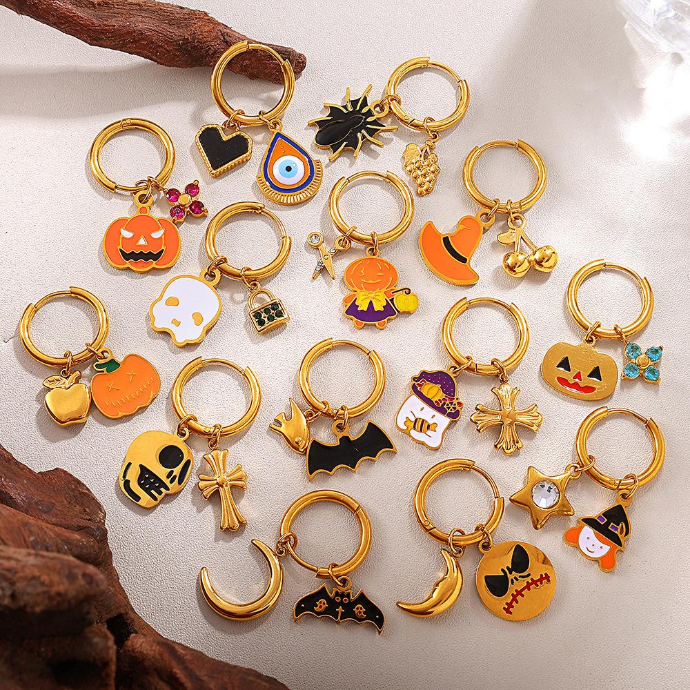 Christmas DIY pumpkin pendant earrings stainless steel gold-plated oil-dripping temperament versatile jewelry women