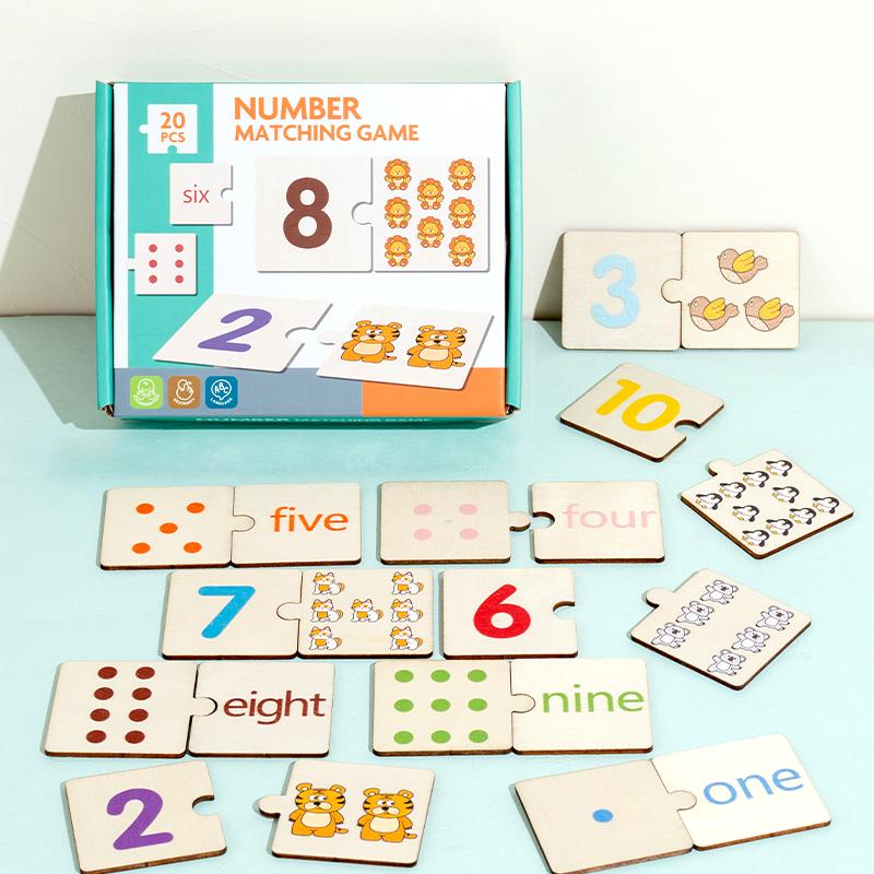 Wooden Number Matching Puzzle Animal Numbers English Cognitive 1-10 Digital Enlightenment Math Educational Toys For Children
