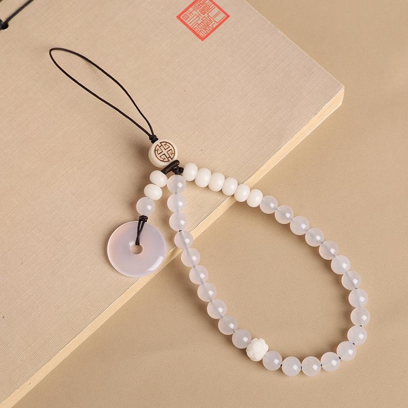 

White Bodhi Agate Fox Phone Strap Pendant for Women, Exquisite Wrist Anti-Loss Lanyard, Phone Case Pendant Accessory White chalcedony【Peace